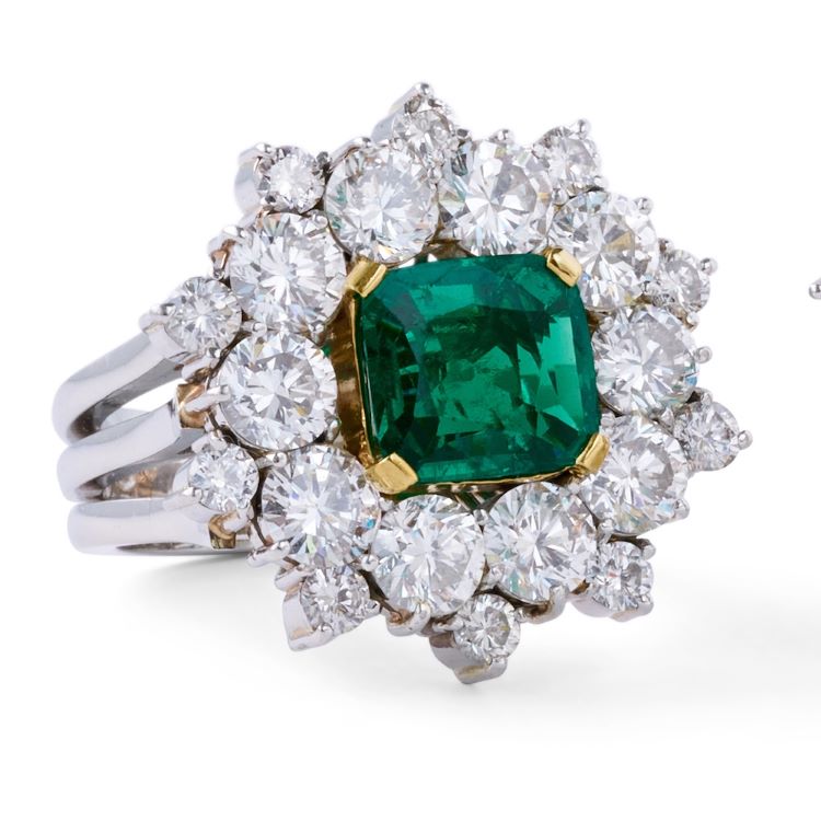 Colombian Emerald and Diamond Ring, Platinum