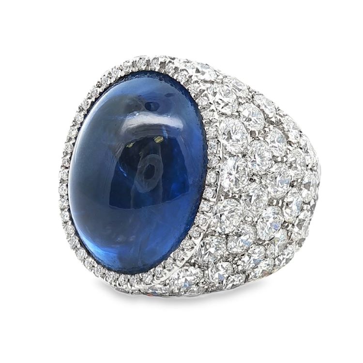 Ceylon No Heat Sapphire and Diamond Ring, 18 Karat White Gold