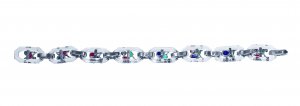 Art Deco platinum, 18 karat white gold, rock crystal, diamond, and carved colored stone 'Tutti Frutti' bracelet by Cartier