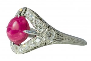 Art Deco Platinum Star Ruby and Diamond Ring