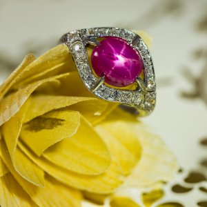 Art Deco Platinum Star Ruby and Diamond Ring