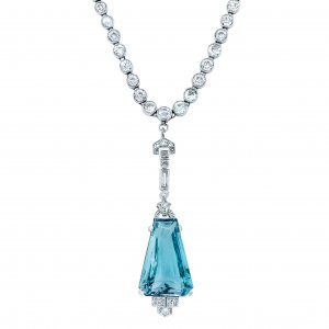 Art Deco Platinum Aquamarine and Diamond Pendant 