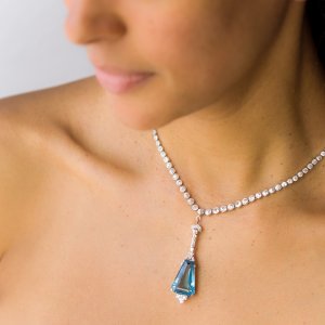 Art Deco Platinum Aquamarine and Diamond Pendant 