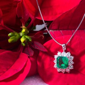 Platinum, Emerald and Diamond Necklace